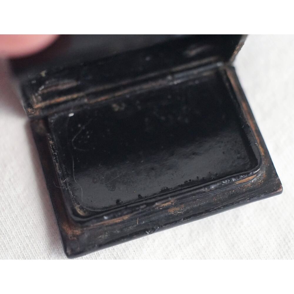 Paper Mache Patch Snuff Box Silver Flower Pillbox - image 2